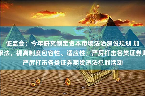 证监会：今年研究制定资本市场法治建设规划 加快重点领域立法修法，提高制度包容性、适应性；严厉打击各类证券期货违法犯罪活动